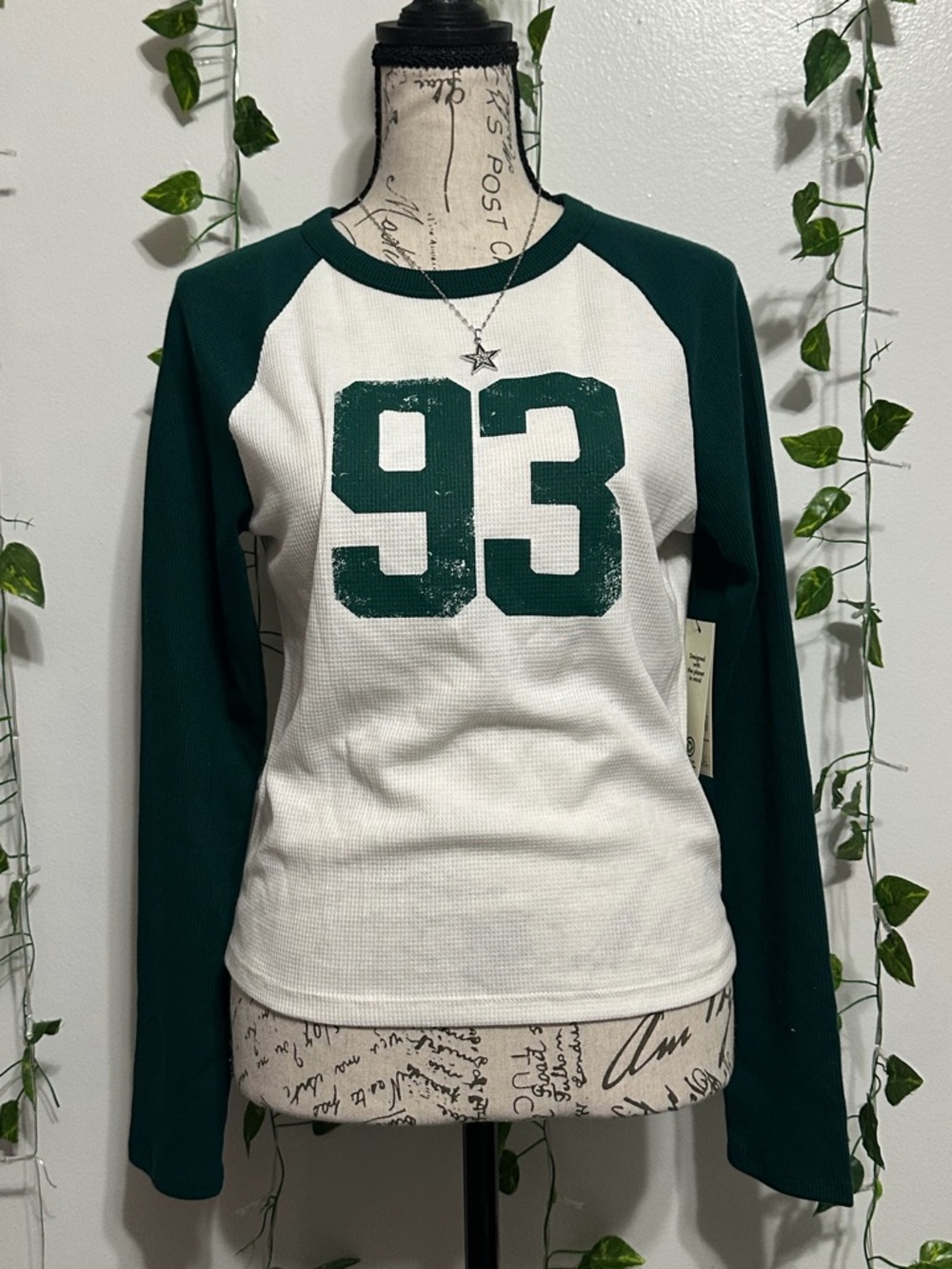 No Boundaries Green & White Raglan '93 Long Sleeve Tee
